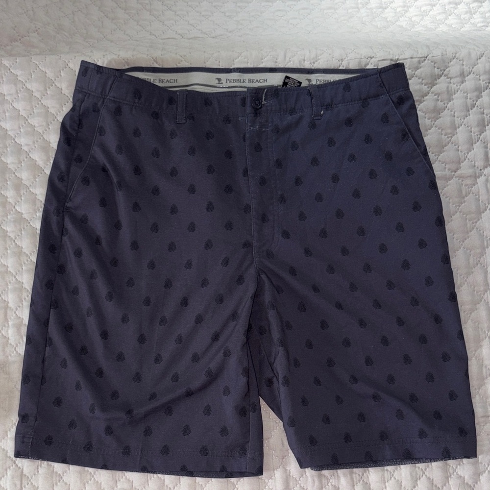 Pebble Beach Navy Micro-Print Flat Front Shorts Size 38  See Description